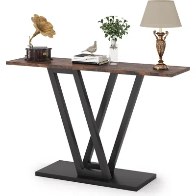 Hivvago Modern 43-inch Narrow Entryway Table With Brown Wood Top And Black Metal Frame In Multi