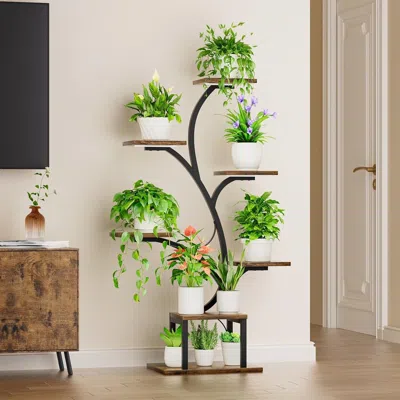 Hivvago Modern 49-inch Tall Indoor Plant Stand Display Shelf With Grow Lights In Black