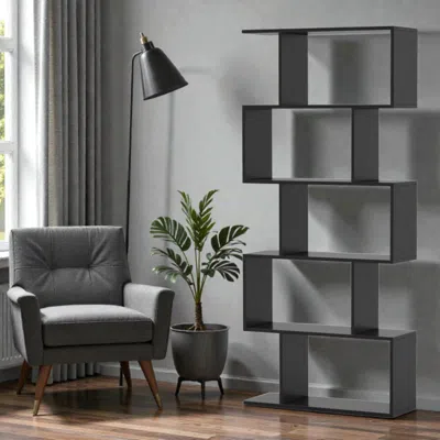 Hivvago Modern 5-layer Storage Shelf With Anti-fall Design For Living Room In Black