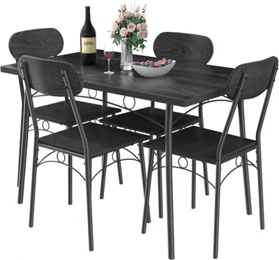 Hivvago Modern 5-piece Dining Set With White Faux Marble Top Table And 4 Chairs In Black
