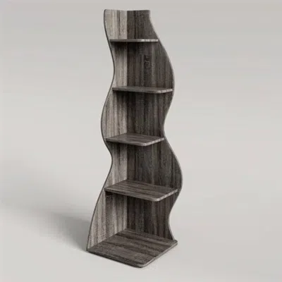 Hivvago Modern 5 Shelf Corner Bookcase In Grey Wood Finish In Gray