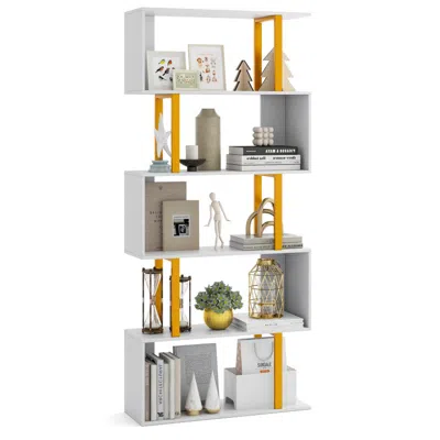 Hivvago Modern 5-tier Geometric Bookshelf With Metal Frame & Anti-tip Kit In Gray
