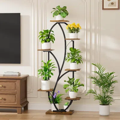 Hivvago Modern 54-inch Tall Indoor Plant Stand Display Shelf With Grow Lights In White