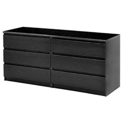Hivvago Modern 6 Drawer Double Dresser In Black Woodgrain Finish