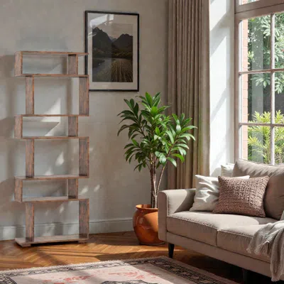 Hivvago Modern 6-level Display Bookshelf With Safety Anchors And Open Design In Gray