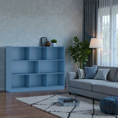 Hivvago Modern 8-cube Organizer Shelf - 3-tier Open Bookcase For Living Room Or Study In Blue