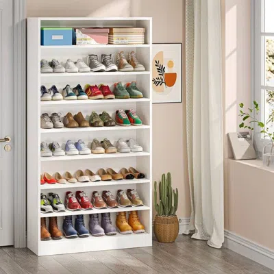 Hivvago Modern 8-shelf Shoe Rack Shelving Unit For Closet Storage In White Wood Finish