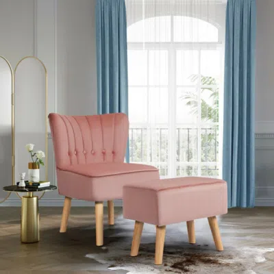 Hivvago Modern Accent Chair Ottoman Set With Footstool-pink