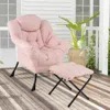 Hivvago Modern Accent Chair With Folding Footrest And Head Pillow-pink