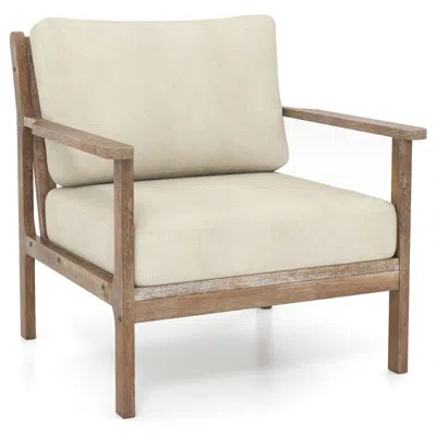 Hivvago Modern Accent Chair With Solid Rubber Wood Armrests In Brown