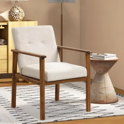 Hivvago Modern Accent Linen Fabric Armchair With Solid Wood Legs And Soft Cushioned Seat