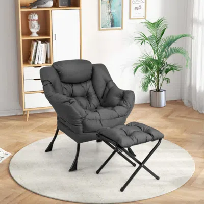 Hivvago Modern Accent Sofa Chair With Folding Footrest And Side Pocket-gray