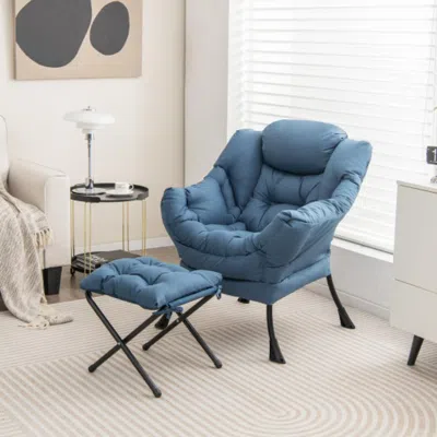 Hivvago Modern Accent Sofa Chair With Folding Footrest And Side Pocket-navy