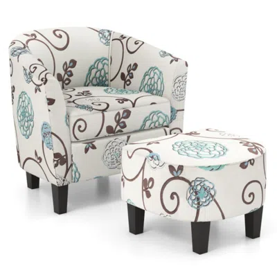 Hivvago Modern Accent Tub Chair And Ottoman Set With Fabric Upholstered-beige In Neutral