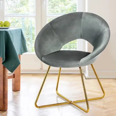 Hivvago Modern Accent Velvet Dining Arm Chair With Golden Metal Legs And Soft Cushion-gray