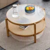 Hivvago Modern And Simple Solid Wood Double Layered Circular Rattan Coffee Table- Natural