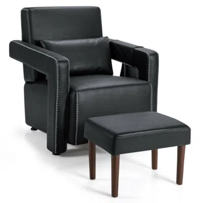 Hivvago Modern Berber Fleece Single Sofa Chair With Ottoman And Waist Pillow-black