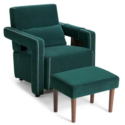 Hivvago Modern Berber Fleece Single Sofa Chair With Ottoman And Waist Pillow-green