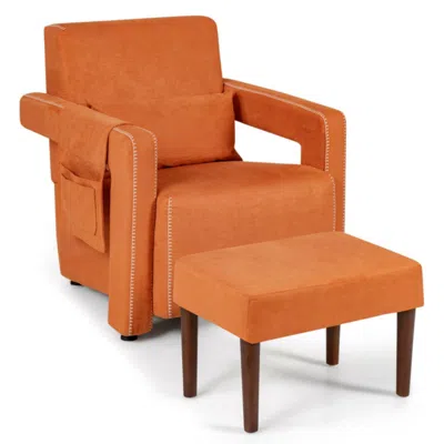 Hivvago Modern Berber Fleece Single Sofa Chair With Ottoman And Waist Pillow-orange In Blue