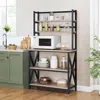 Hivvago Modern Black Metal Grey Wood Bakers Rack Microwave Stand Kitchen Shelving Unit In Black