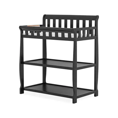 Hivvago Modern Black Wooden Baby Changing Table With Safety Rail Mattress Pad And Strap
