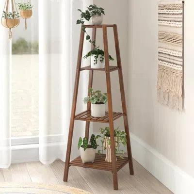 Hivvago Modern Boho Wooden 4-shelf Pyramidal Plant Stand In Brown