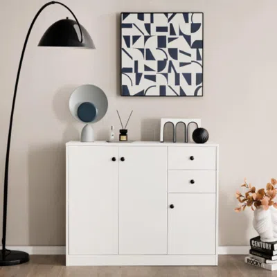 Hivvago Modern Buffet Sideboard With 2 Pull-out Drawers And Adjustable Shelf For Kitchen-white
