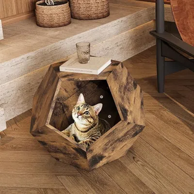 Hivvago Modern Cat Kennel Side Table In Brown