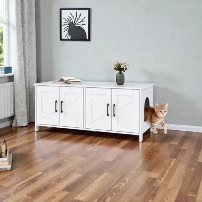 Hivvago Modern Cat Litter House For Two Cats With Concealed Litter Area In White