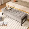 Hivvago Modern Chenille Storage Bench With Solid Rubber Wood Legs-gray