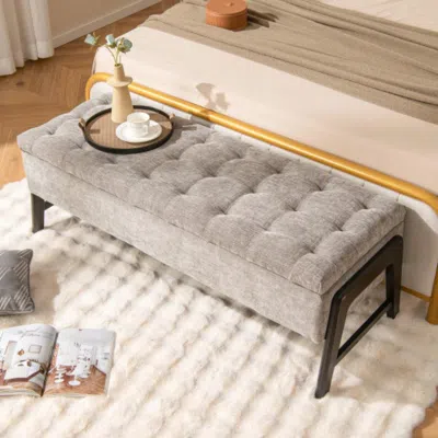 Hivvago Modern Chenille Storage Bench With Solid Rubber Wood Legs-gray