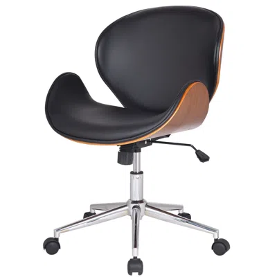 HIVVAGO MODERN CLASSIC WALNUT / BLACK FAUX LEATHER OFFICE CHAIR WITH CURVED SEAT