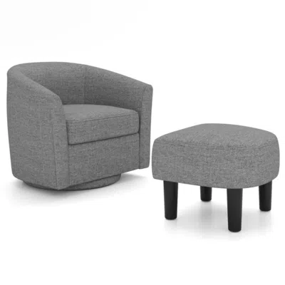Hivvago Modern Club Swivel Accent Chair With Ottoman Footrest Curved Backrest-grey In Gray