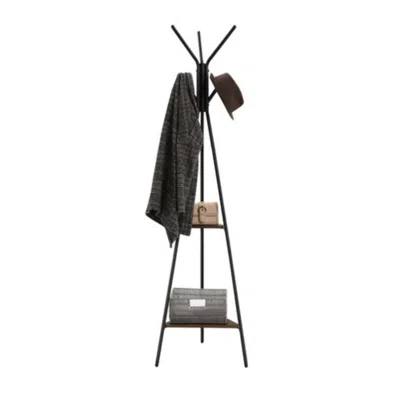 Hivvago Modern Coat Rack With Matte Black Metal Frame And 2 Shelves