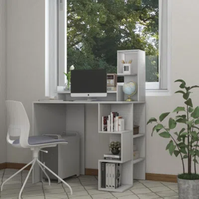 Hivvago Modern Computer Desk With Storage Bookshelf And Hutch For Home Office-white