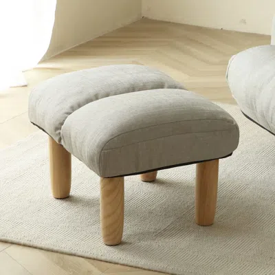 Hivvago Modern Contemporary Linen Ottoman Foot Stool With Wooden Finish - Gray