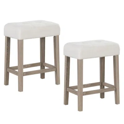 Hivvago Modern Counter Height Bar Stools Set Of 2 With Rubber Wood Legs-beige In White