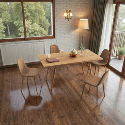 Hivvago Modern Dining Chairs For 4 With Faux Leather Cushions And Metal Base In Neutral