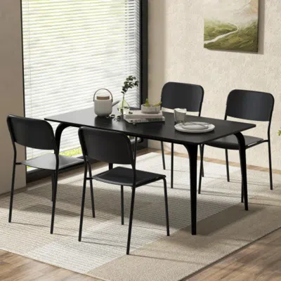 Hivvago Modern Dining Chairs Set Of 4 With Tilted Backrest And Sturdy Metal Legs-black In Blue