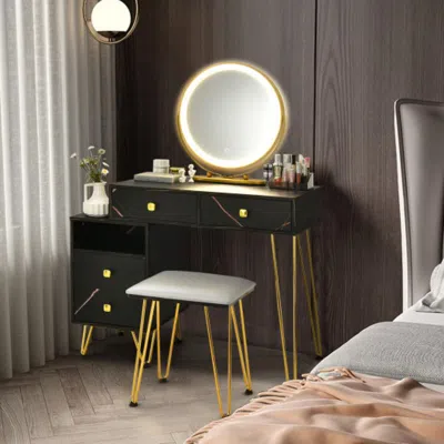 Hivvago Modern Dressing Table With Storage Cabinet-black