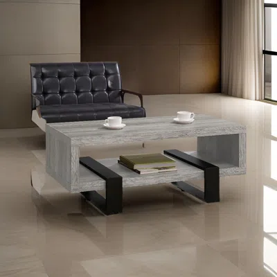 Hivvago Modern Driftwood Open Shelf Coffee Table, Gray And Brown
