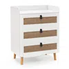 Hivvago Modern End Table With 3 Rattan Decorated Drawers-white