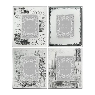 Hivvago Modern Etched Wooden Photo Frames, Large, Set Of 4, Silver In Gray