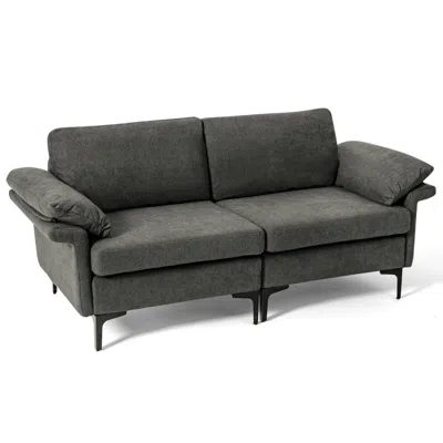 Hivvago Modern Fabric Loveseat Sofa For With Metal Legs And Armrest Pillows