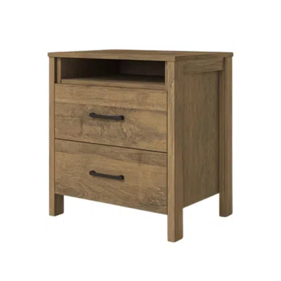 Hivvago Modern Farmhouse 2-drawer Nightstand Bedside Table In Brown Oak Wood Finish