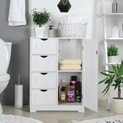 Hivvago Modern Farmhouse 4-drawer Bathroom Linen Cabinet In White Wood Finish