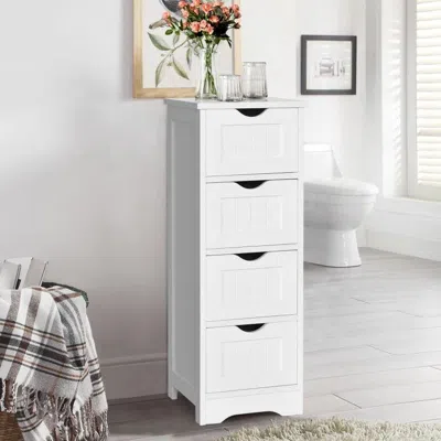 Hivvago Modern Farmhouse 4-drawer Bathroom Linen Floor Cabinet In White Wood Finish