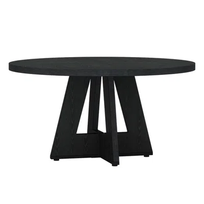 Hivvago Modern Farmhouse 47-inch Round Kitchen Dining Table In Black Wood Finish