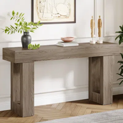 Hivvago Modern Farmhouse 63-inch Entryway Console Sofa Table In Grey Wood Finish In Brown