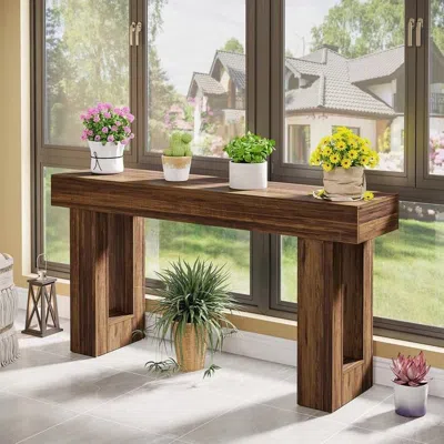 Hivvago Modern Farmhouse 63-inch Long Narrow Console Sofa Table In Brown Wood Finish
